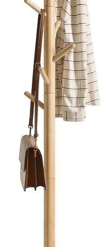 Ibenzoa® Vrijstaande houten kapstok met ronde voet en acht haken in natuurlijke kleur