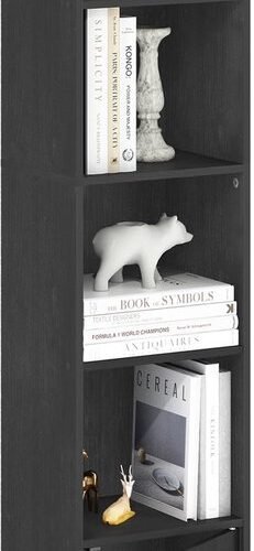 Ibenzoa® Elegant zwart houten boekenrek met vijf planken en opbergkast Ibenzoa® Elegant zwart houten boekenrek met vijf planken en opbergkast