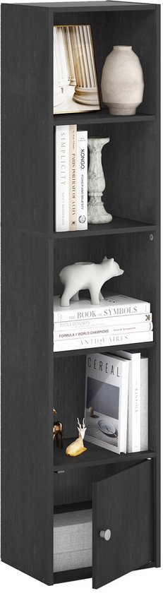 Ibenzoa® Elegant zwart houten boekenrek met vijf planken en opbergkast