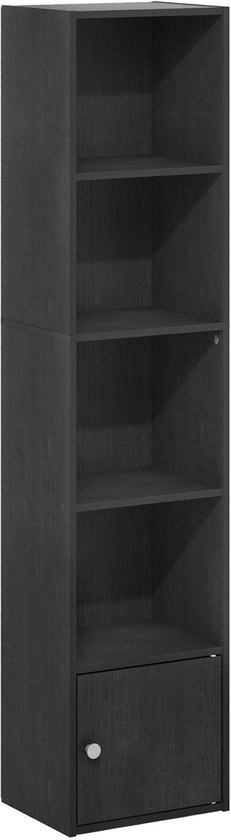 Ibenzoa® Elegant zwart houten boekenrek met vijf planken en opbergkast