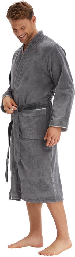 Ibenzoa® Luxe katoenen herenbadjas met velours afwerking en handige zakken
