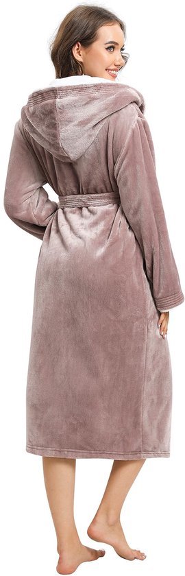 Ibenzoa® Warme en zachte dames badjas met capuchon en lange fleece stof