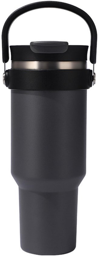 Ibenzoa® Handige roestvrijstalen thermosbeker met rietje en handvat, ideaal voor onderweg
