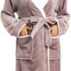 Ibenzoa® Warme en zachte dames badjas met capuchon en lange fleece stof
