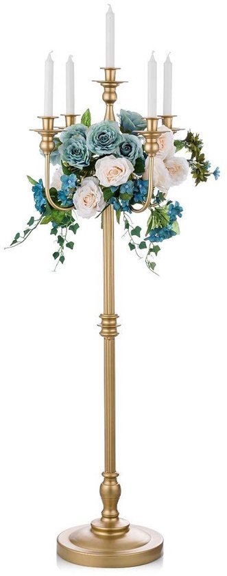 Ibenzoa® Hoge metalen kandelaar met vijf armen voor stijlvolle tafeldecoratie