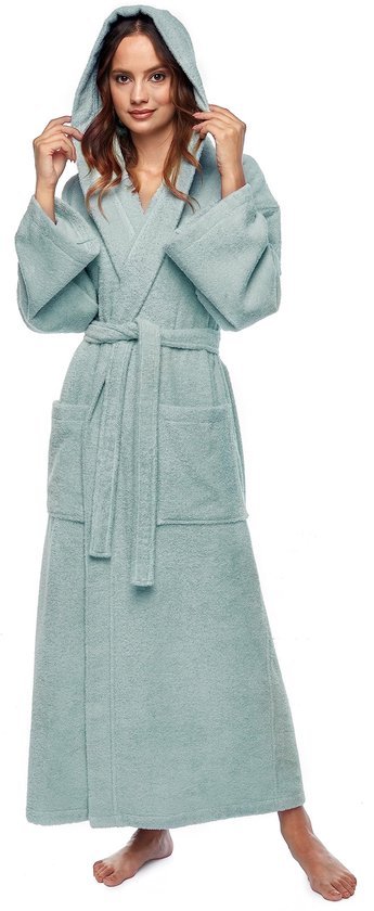 Ibenzoa® Comfortabele katoenen badjas met capuchon voor dames in twee lengtes