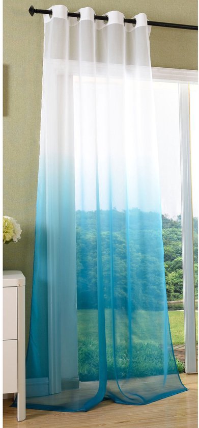 Ibenzoa® Transparant Gordijn met Kleurverloop van Voile Stof en Ogen voor Bevestiging