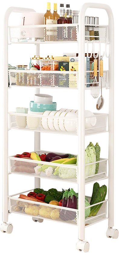 Ibenzoa® Robuuste multifunctionele serveerwagen met vier etages en wieltjes voor diverse ruimtes