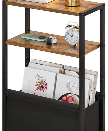 Ibenzoa® Slanke bijzettafel met drie niveaus en stoffen opbergmand voor kleine ruimtes