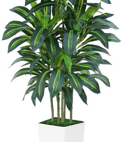 Ibenzoa® Levensechte dracaena kunstplant 180 cm met elegante witte plantenbak