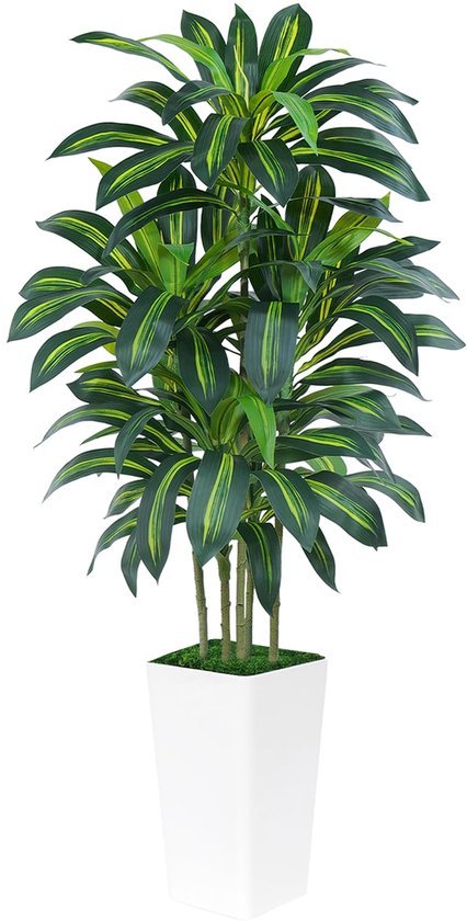 Ibenzoa® Levensechte dracaena kunstplant 180 cm met elegante witte plantenbak