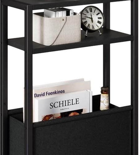 Unyqoos® Moderne bijzettafel met drie niveaus en stoffen opbergmand voor kleine ruimtes