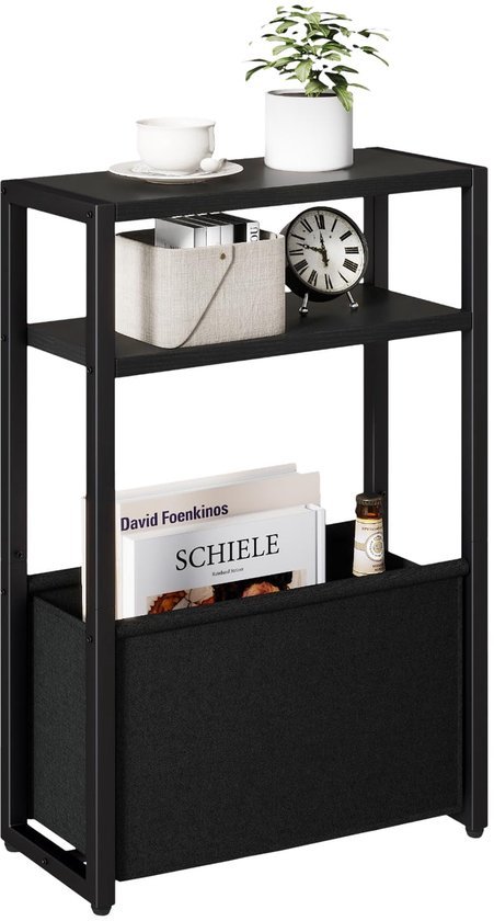 Unyqoos® Moderne bijzettafel met drie niveaus en stoffen opbergmand voor kleine ruimtes