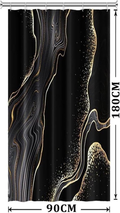 Ibenzoa® Stijlvol zwart en goud douchegordijn met marmerlook voor moderne badkamer