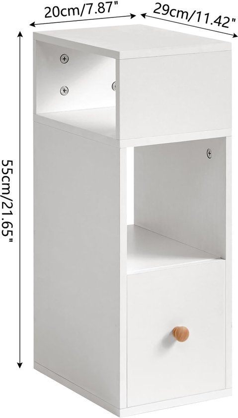 Ibenzoa® Set van 2 ruimtebesparende witte nachtkastjes met lade en open vakken