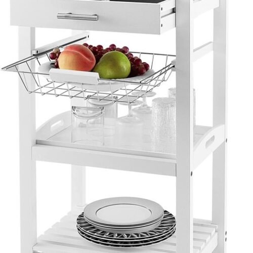 Ibenzoa® Kleine keukenwagen met roestvrijstalen werkblad en opbergruimte op wielen