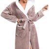 Ibenzoa® Warme en zachte dames badjas met capuchon en lange fleece stof