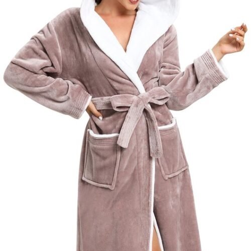 Ibenzoa® Warme en zachte dames badjas met capuchon en lange fleece stof