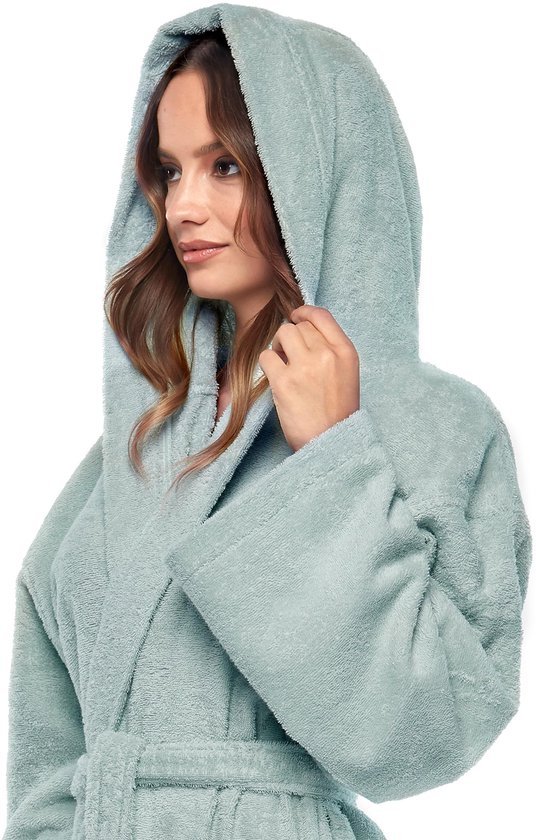 Ibenzoa® Comfortabele katoenen badjas met capuchon voor dames in twee lengtes