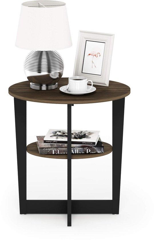 Ibenzoa® Elegante ovale bijzettafel met open plank in walnootzwart design