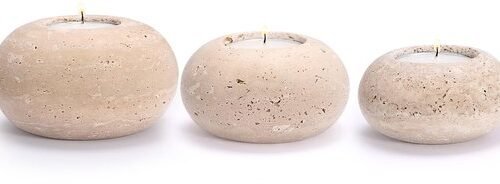 Ibenzoa® Set van drie stijlvolle handgemaakte kaarsenhouders van travertin en marmer