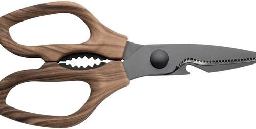 Ibenzoa® Roestvrijstalen keukenschaar met ergonomische houten handgreep en notenkraker