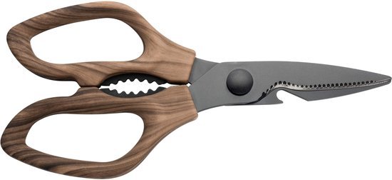 Ibenzoa® Roestvrijstalen keukenschaar met ergonomische houten handgreep en notenkraker