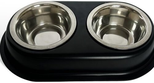 Ibenzoa® Dubbele voederbak met antislip voor huisdieren met roestvrijstalen kommen Ibenzoa® Dubbele voederbak met antislip voor huisdieren met roestvrijstalen kommen