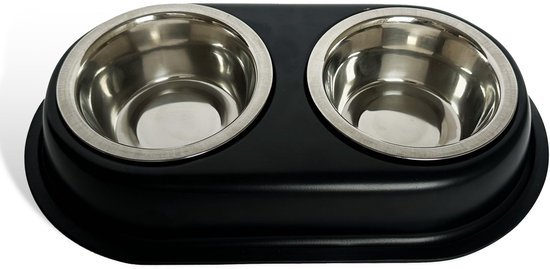 Ibenzoa® Dubbele voederbak met antislip voor huisdieren met roestvrijstalen kommen