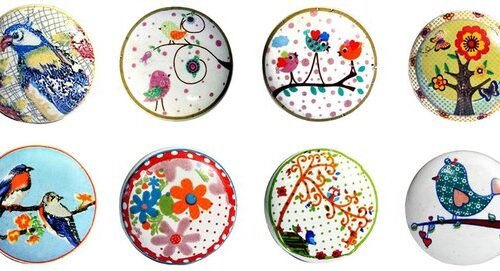 Ibenzoa® Set van 8 handgeschilderde keramische knoppen met vogelontwerpen voor meubels