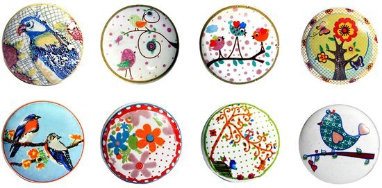 Ibenzoa® Set van 8 handgeschilderde keramische knoppen met vogelontwerpen voor meubels