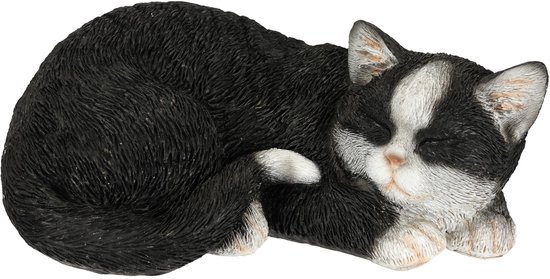 Ibenzoa® Levensecht liggend kattenbeeldje voor sfeervolle tuin- en huisdecoratie
