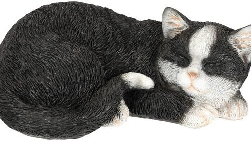 Ibenzoa® Levensecht liggend kattenbeeldje voor sfeervolle tuin- en huisdecoratie