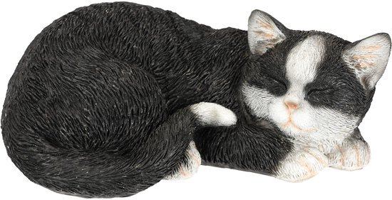 Ibenzoa® Levensecht liggend kattenbeeldje voor sfeervolle tuin- en huisdecoratie