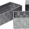 Ibenzoa® Set van drie grijze polyester opbergmanden met deksel en handgreep