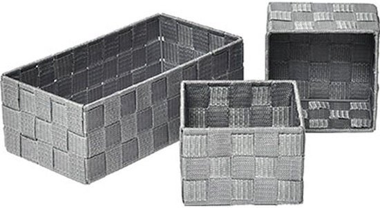 Ibenzoa® Set van drie grijze polyester opbergmanden met deksel en handgreep