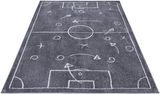 Ibenzoa® Zacht en Onderhoudsvriendelijk Kindertapijt met Voetbalveld Ontwerp in Donkergrijs