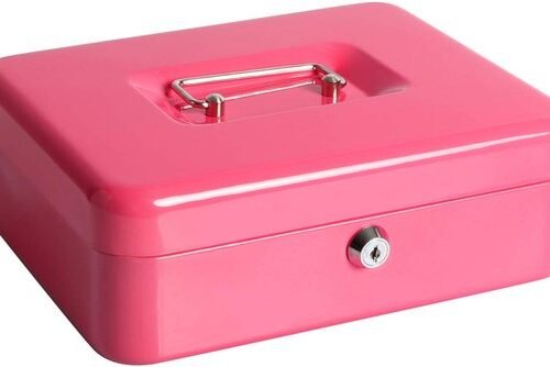 Unyqoos® Roze geldkistje met spaarfunctie en sleutelvergrendeling voor veilig sparen, roze, 20*25*9 cm