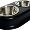 Ibenzoa® Dubbele voederbak met antislip voor huisdieren met roestvrijstalen kommen