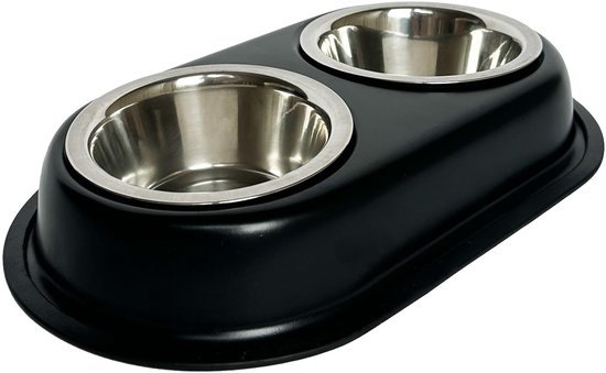 Ibenzoa® Dubbele voederbak met antislip voor huisdieren met roestvrijstalen kommen