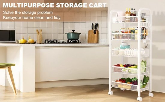 Ibenzoa® Robuuste multifunctionele serveerwagen met vier etages en wieltjes voor diverse ruimtes