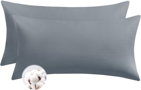 Unyqoos® Set van 2 ademende katoenen kussenslopen met ritssluiting in grijstint