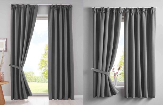 Ibenzoa® Donkergrijs Thermo Verduisteringsgordijn met Lussen en Vouwhouder 225x295 cm