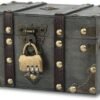 Ibenzoa® Vintage houten schatkist met slot voor opslag en decoratie, 18 x 11 x 10 cm