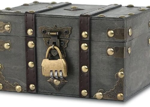 Ibenzoa® Vintage houten schatkist met slot voor opslag en decoratie, 18 x 11 x 10 cm