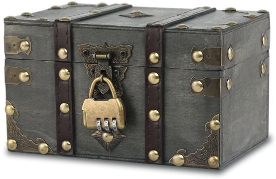Ibenzoa® Vintage houten schatkist met slot voor opslag en decoratie, 18 x 11 x 10 cm