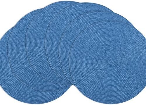 Ibenzoa® Set van 6 Blauwe Ronde Placemats voor Eettafel, Afwasbaar en Hittebestendig