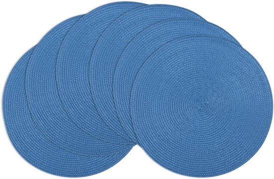 Ibenzoa® Set van 6 Blauwe Ronde Placemats voor Eettafel, Afwasbaar en Hittebestendig