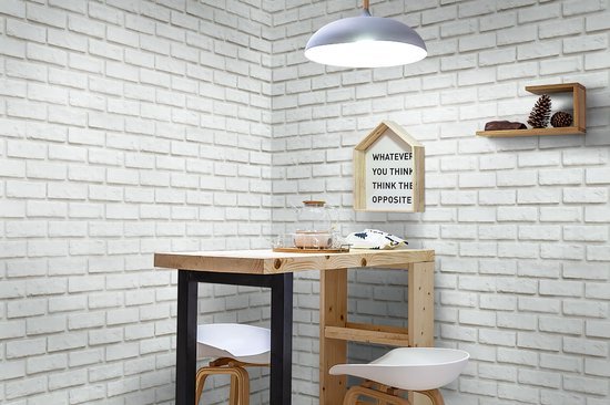 Ibenzoa® Realistisch 3D Zelfklevend Behang met Witte Steenlook voor Diverse Ruimtes