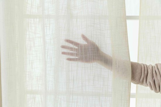 Ibenzoa® Elegante crème gordijn met linnenstructuur en lichtdoorlatendheid